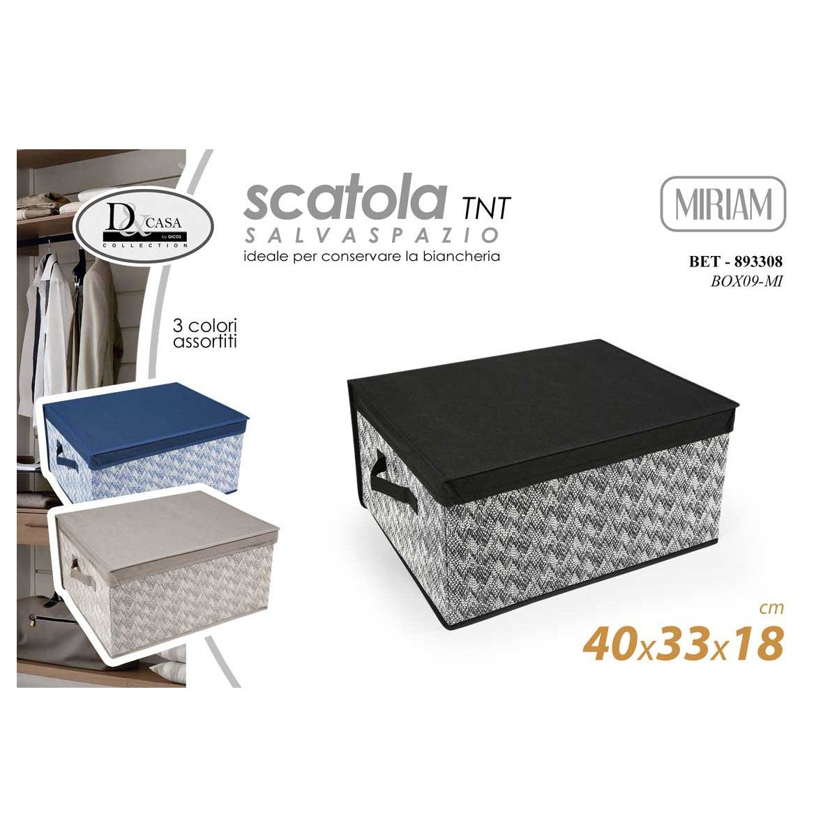Scatola salvaspazio in TNT Miriam 40x33x18 cm - 1 pezzo assortito