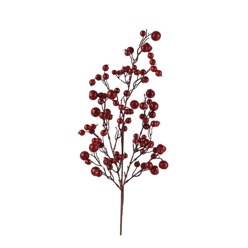 Ramo decorativo con bacche rosse glitter 16 × 5 × H68 cm