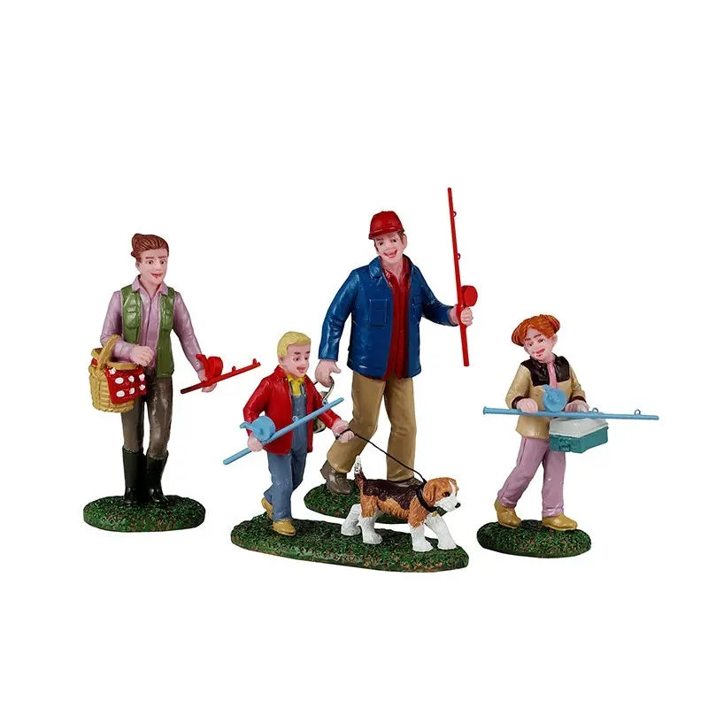 Lemax Family Fishing Day giornata di pesca in famiglia 10,8 × 5,9 × H7,7 cm, set da 4