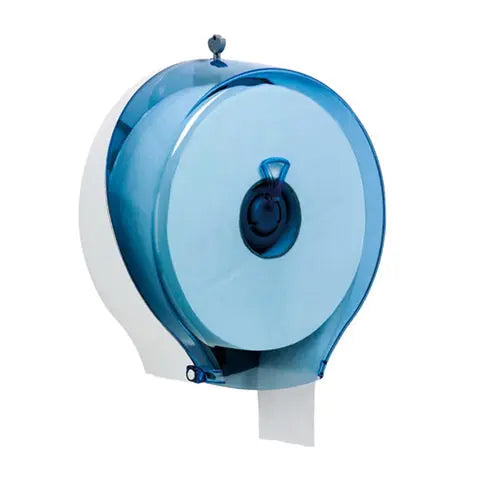 Distributore carta igienica in rotolo bianco e blu Ø31 × 13 cm con chiusura a chiave
