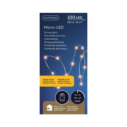Cordon microled pour décorations à piles, 100 ULM, 4,95 m