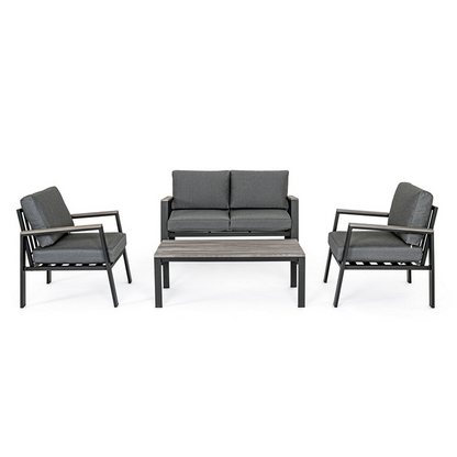 Salon Belmar Gris-anthracite - Fauteuil 73x75x84h, Canapé 132x75x84h, Table 110x57x40h