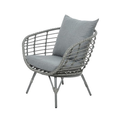 Salon gris 3 pièces Evora - Fauteuils et table basse en osier avec pieds réglables