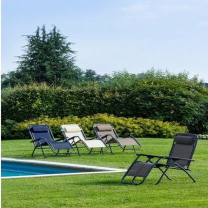 Chaise longue grise extérieure avec dimensions 65x176x80 cm