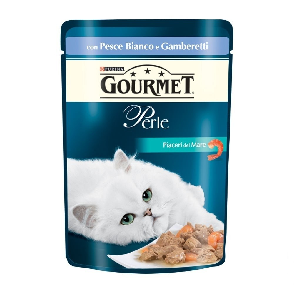 Gourmet Perle Piaceri del Mare au poisson blanc et crevettes Purina 85 grammes