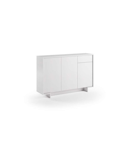 Buffet Slim 3 Portes, 1 Tiroir, 3 Étagères Intérieures, Blanc