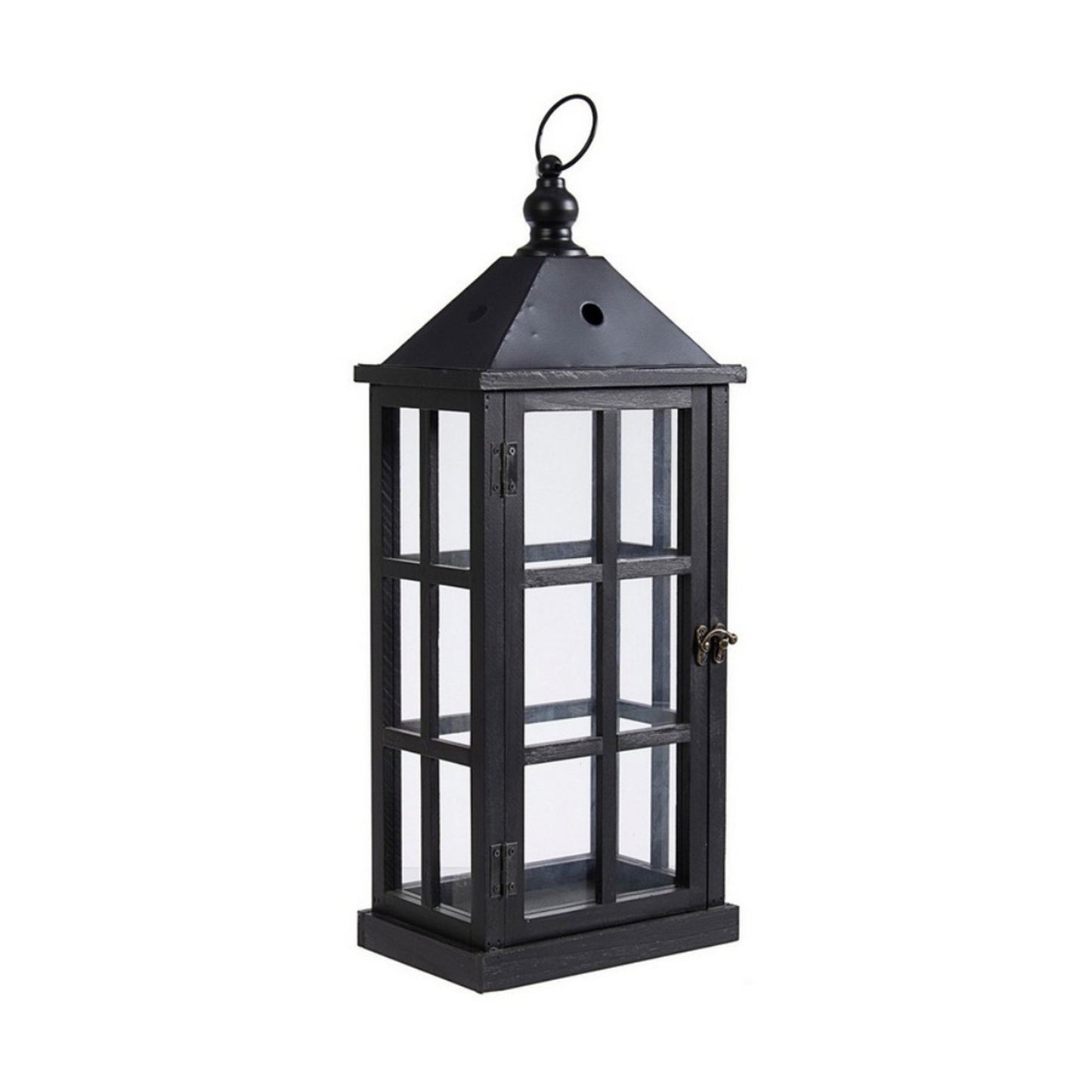Lanterna nera h55 in legno e vetro 22,5x15