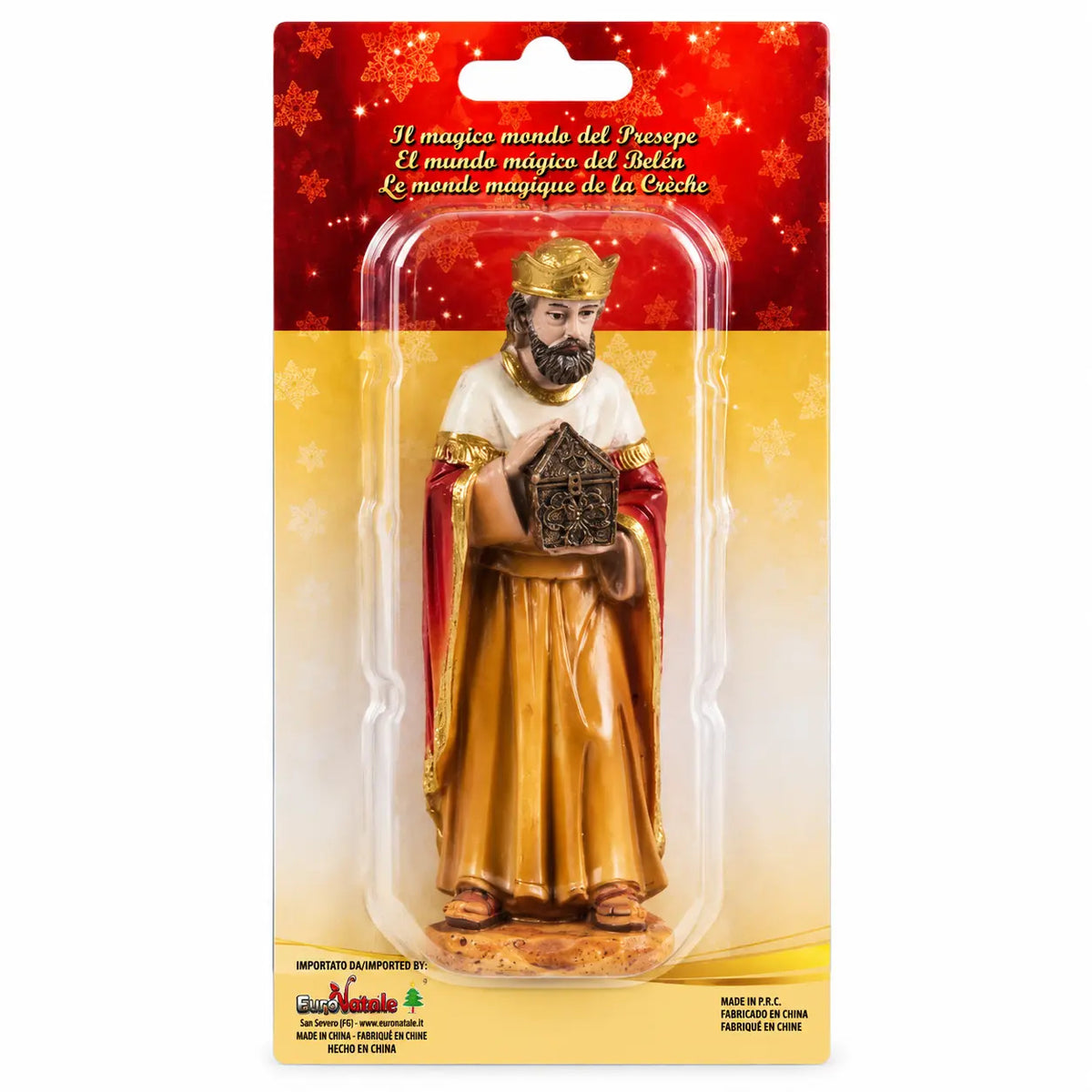 Statuetta Re Magio inginocchiato in resina h 15 cm
