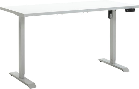 Bureau réglable en hauteur avec moteur et présentoir 150x69 cm laqué blanc
