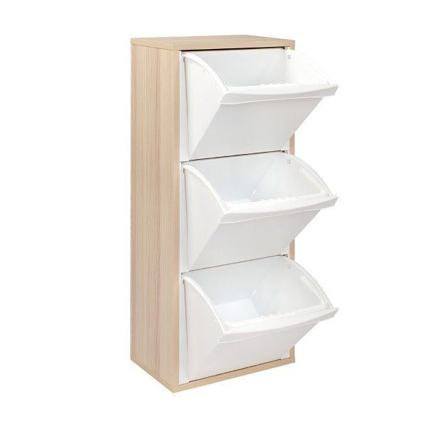 Meuble de tri sélectif en bois de chêne blanchi