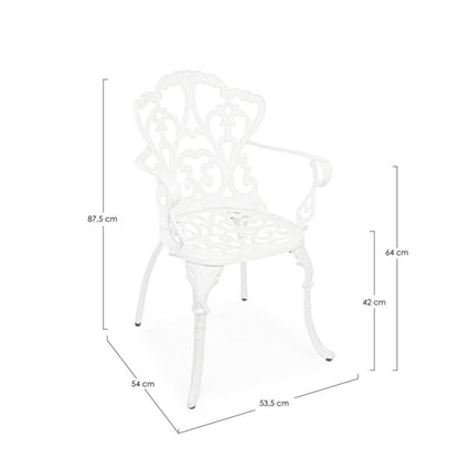 Sedia in alluminio bianca con braccioli 57,5x58x87,5