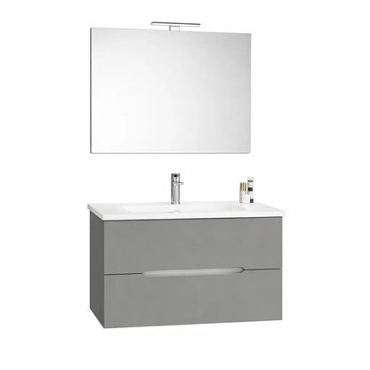 Meuble de salle de bain Iris avec vasque et miroir LED 106 cm chêne gris