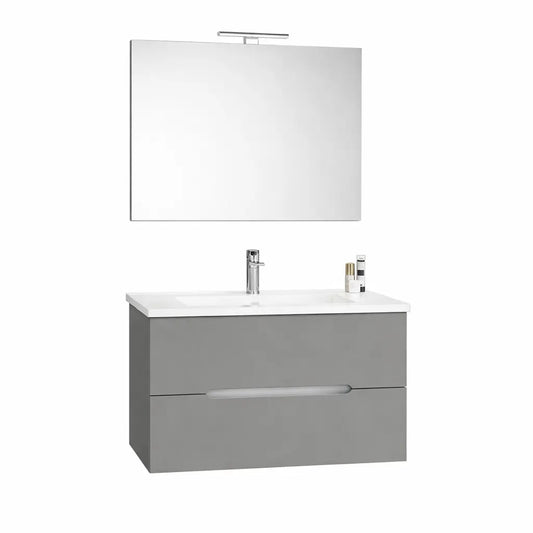 Meuble de salle de bain Iris avec vasque et miroir LED 106 cm chêne gris