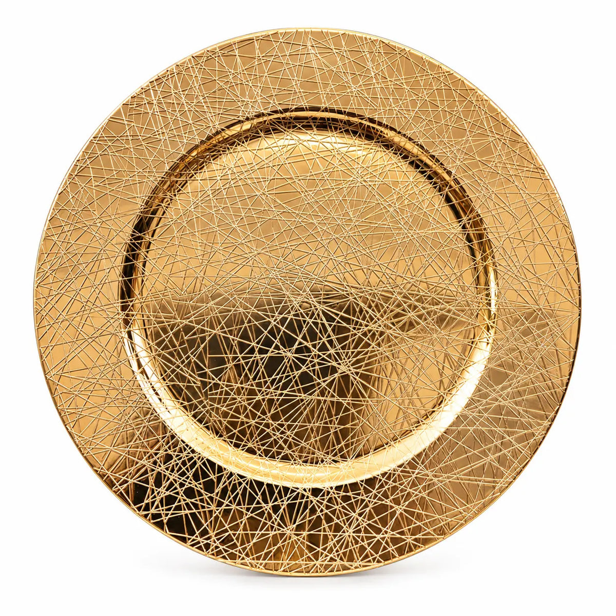 Sottopiatto tondo in plastica oro metallizzato con decoro fili rete Ø 33 cm