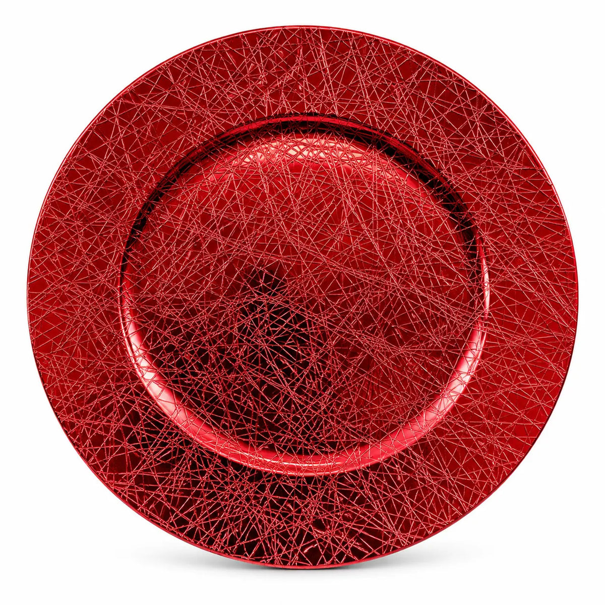 Sottopiatto tondo in plastica rosso metallizzato con decoro fili a rete Ø 33 cm