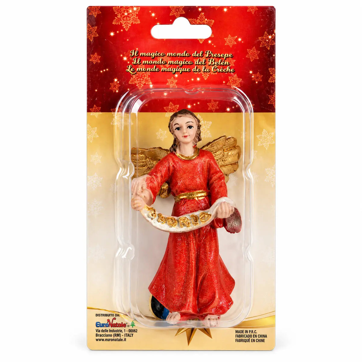 Statuetta Angelo in resina con vestito azzurro in blister h 6 cm