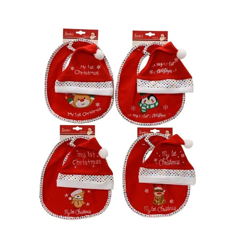 Set natalizio neonato con bavaglino e cappellino "Il mio primo Natale" - 1 set assortito