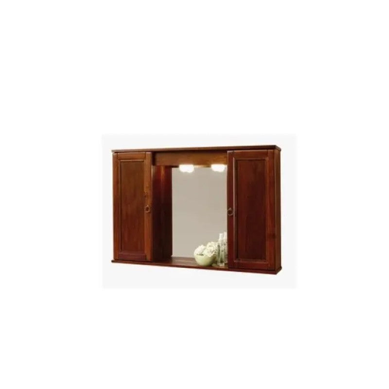 Miroir meuble de salle de bain ancien en noyer avec 2 portes et éclairage 92x16x63 cm