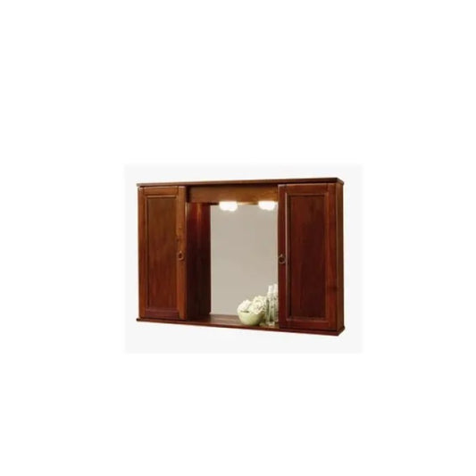 Miroir meuble de salle de bain ancien en noyer avec 2 portes et éclairage 92x16x63 cm