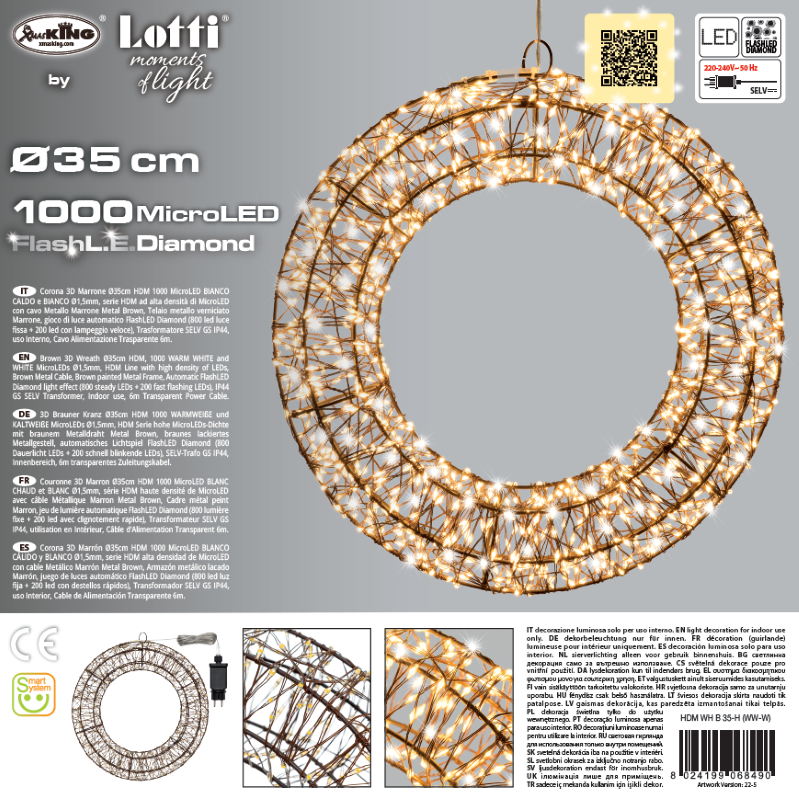 Couronne Marron 3D ø35cm 1000 FlashLED MicroLED Diamant blanc