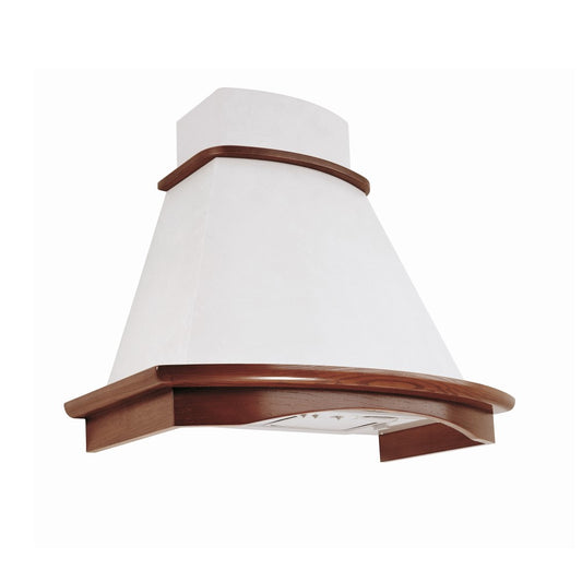 Hotte de cuisine rustique blanche BELLA avec cadre en bois incrusté couleur tabac 60 cm