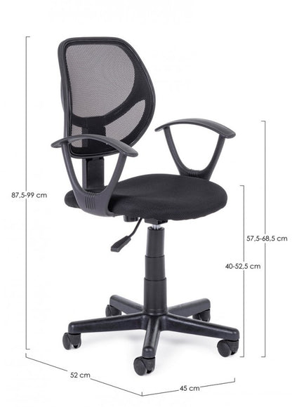 Chaise de bureau noire avec accoudoirs Bizzotto