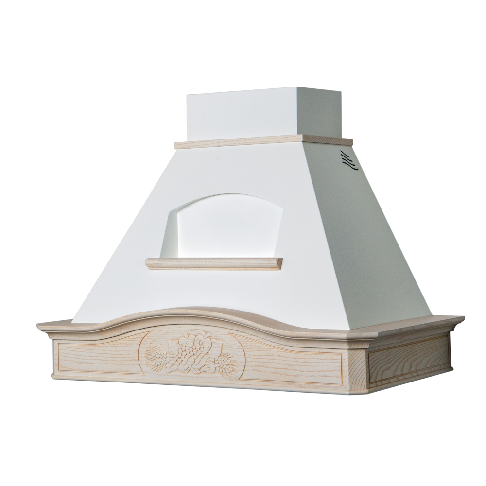 Hotte DÉSIRÉE en inox blanc, structure en bois de corde, 90 cm
