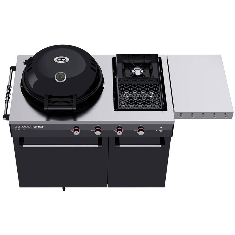 Barbecue a gas outdoorchef lugano 570 g - grill sferico con steakhouse burner e piano di cottura laterale