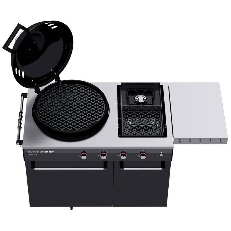 Barbecue a gas outdoorchef lugano 570 g - grill sferico con steakhouse burner e piano di cottura laterale