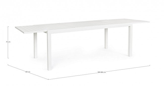 Table extensible Hilde 200/300x100 cm en aluminium blanc