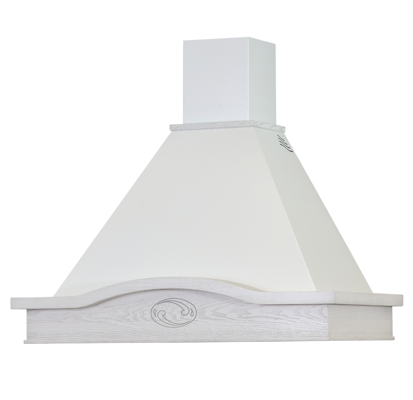 Hotte aspirante LUCREZIA en inox blanc et structure en bois marqueté couleur frêne 120 cm