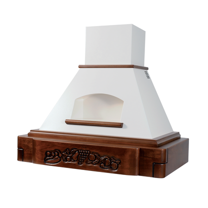 Hotte aspirante KATIA en inox blanc et Tabac avec incrustation cadre en bois 90 cm