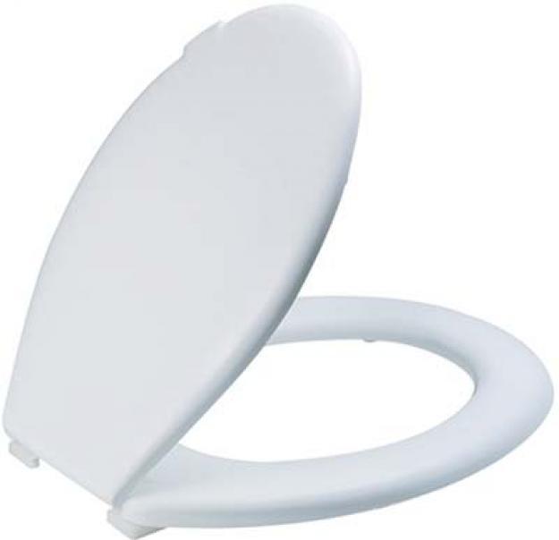 Abattant WC Everest confortable et résistant en thermoplastique blanc de Saniplast, mesurant 37,3x46,7 cm