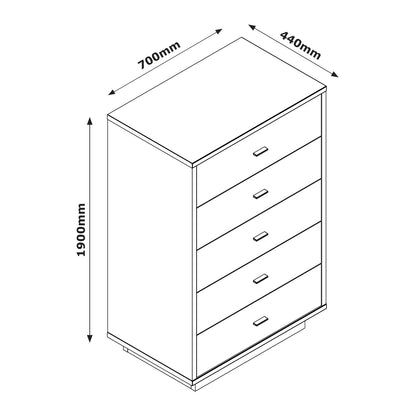 Commode élégante avec 5 tiroirs - Noyer/Gris - 70,30x108,70x44,40 cm