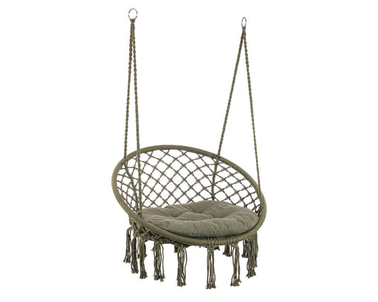 Hamac suspendu rond vert Javier D88x130h en coton, polyester et acier