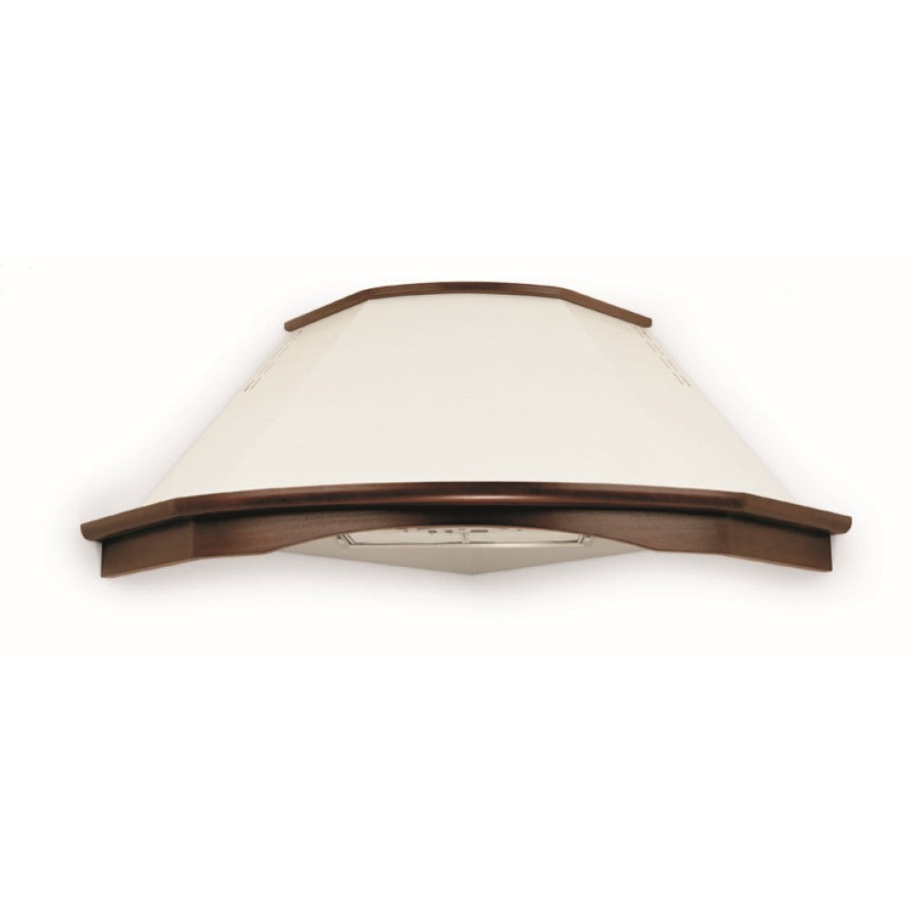 Hotte de cuisine d'angle rustique blanche BELLA avec cadre en bois couleur tabac 105 cm