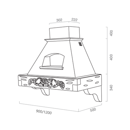Hotte de cuisine rustique blanche GIADA MAX avec cadre en bois incrusté couleur tabac 90 cm