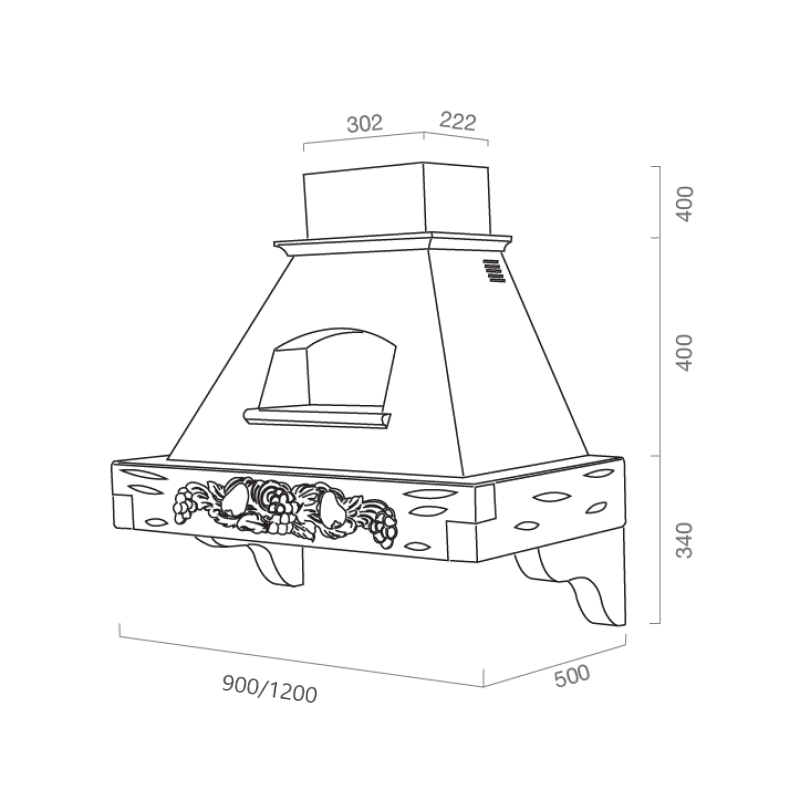 Hotte de cuisine rustique blanche GIADA MAX avec cadre en bois incrusté couleur tabac 120 cm