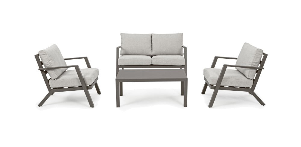 Salon de jardin en aluminium peint marron avec assise amovible en tissu - Harley