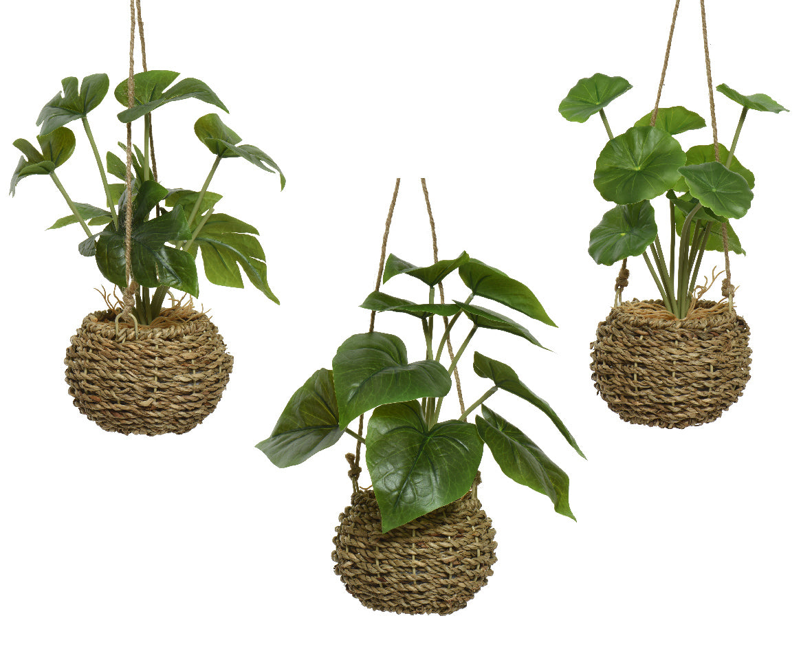 Plantes artificielles en polyester avec pot suspendu vert
