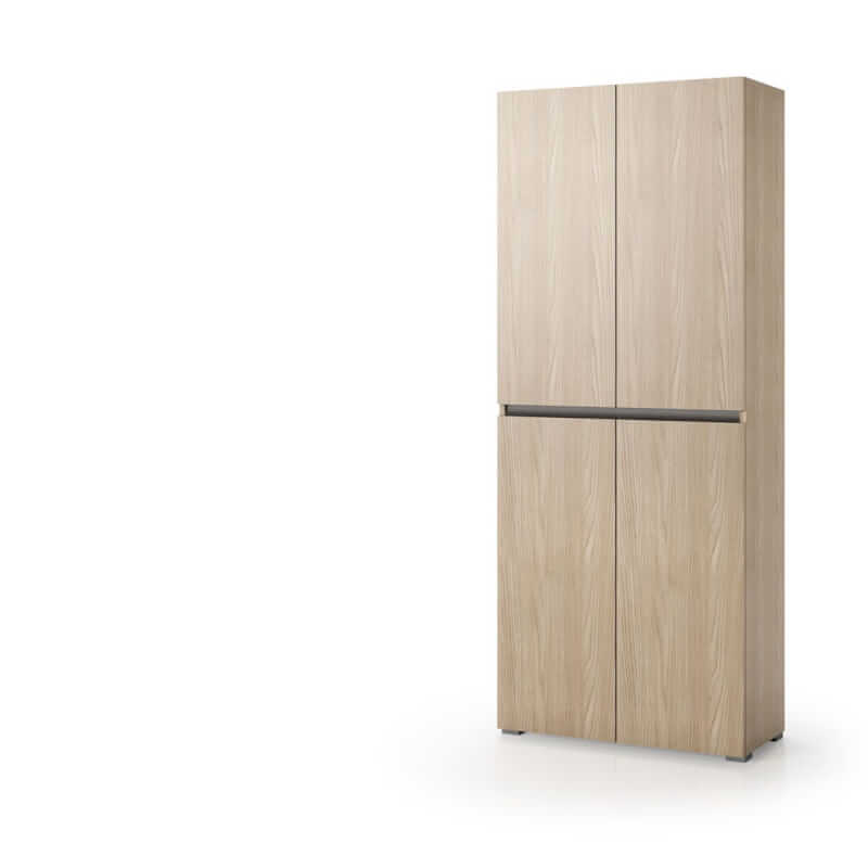 Meuble Multiusage 4 Portes, Poignée à Goulotte, 7 Étagères Réglables, Olivier