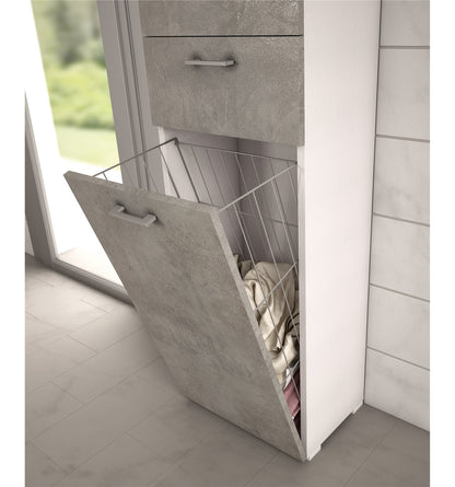 Armoire polyvalente avec panier à linge blanc avec porte en béton