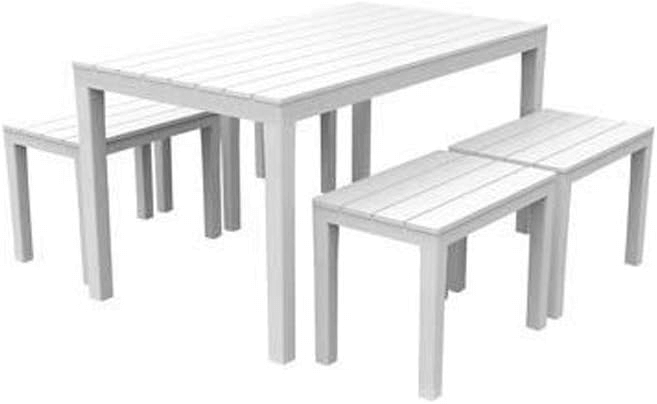 Table Biergarten avec 4 bancs Samoa Blanc