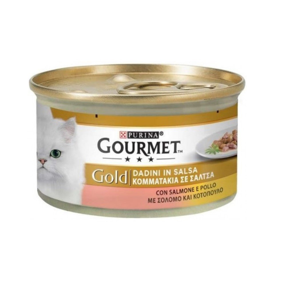 Gourmet Gold Dés de poulet et sauce saumon Purina 85 grammes