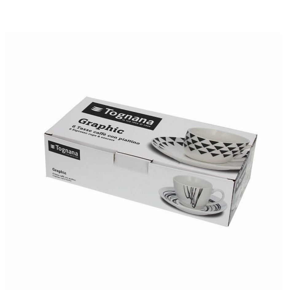 Set de 6 tasses à café avec soucoupe coordonnée ligne Metropolis Graphic Tognana