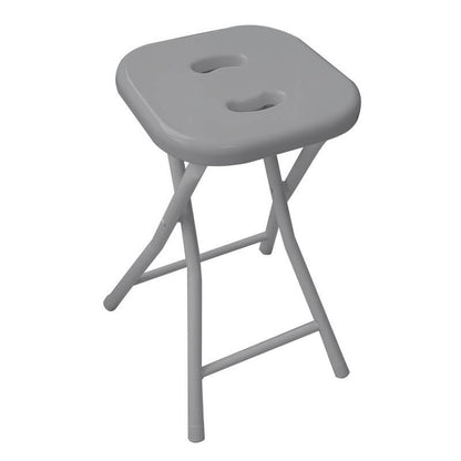 Tabouret pliant Gedy, résine et métal, structure chromée, assise grise