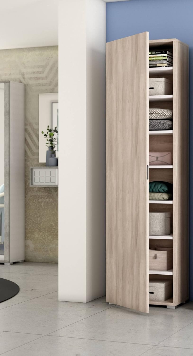 Armoire avec porte et sept étagères en orme