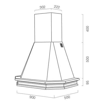 Hotte aspirante RUSTICA 5 LATI en inox blanc et structure en bois couleur tabac 90 cm