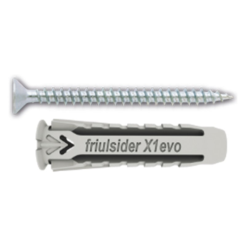 100 PCS - Ancrage en nylon 'X1 EVO' avec vis pour panneaux d'aggloméré TPS mm 5x25 et vis 4x30 Friulsider