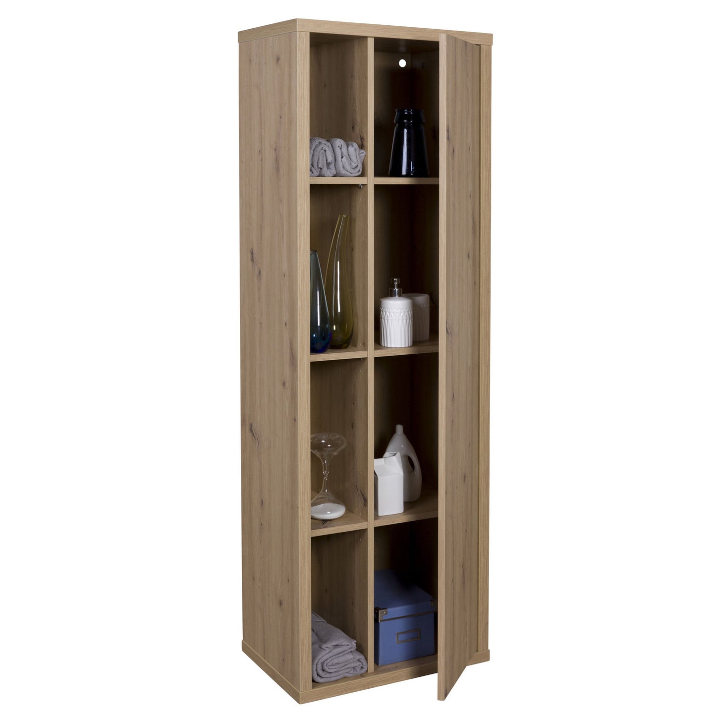 Armoire colonne avec 1 porte et 4 compartiments - Ladama - Chêne Miel - 160x51,40x35,00 cm